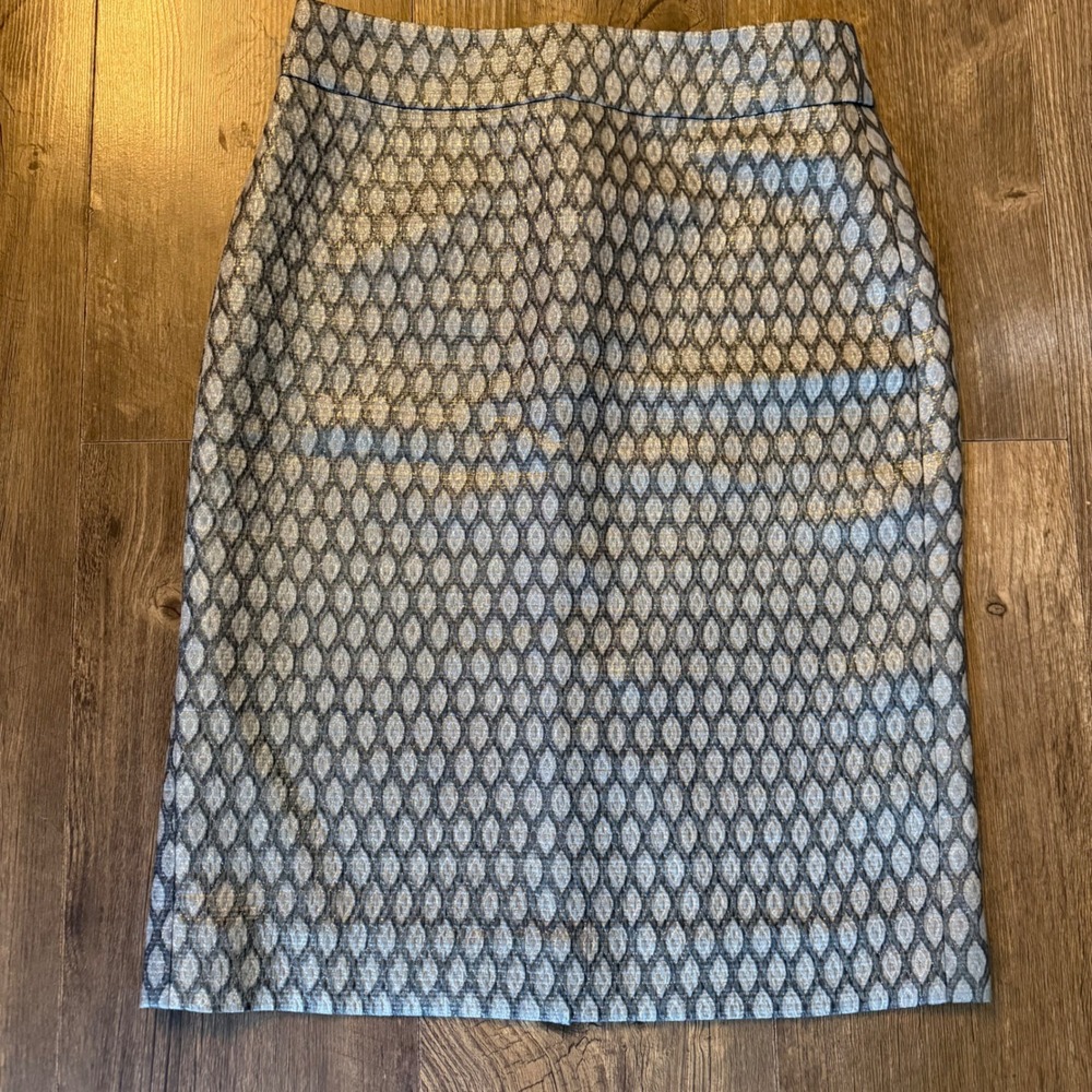 J.Crew Pencil Skirt Women 4 Silver Wool Silk Metallic Jacquard Style Luxury